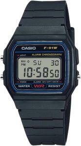 Casio Série F91W | Relógio digital | Resistente à água | Luz LED | Cronômetro de 1/100 SEC | Tempo regular (HR, min, SEC, PM, data, dia) | Alarme diário | Leve | Bateria de 7 anos