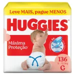 Huggies Fralda Descartável Máxima Proteção G – 136 Un
