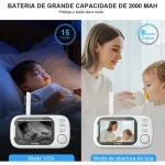 Babá Eletrônica Abm600 Câmera Semfio Visão Noturna 20H 3.5” Lcd Tela Grande De Alta Definição Multifuncional Alarme Com Microfone